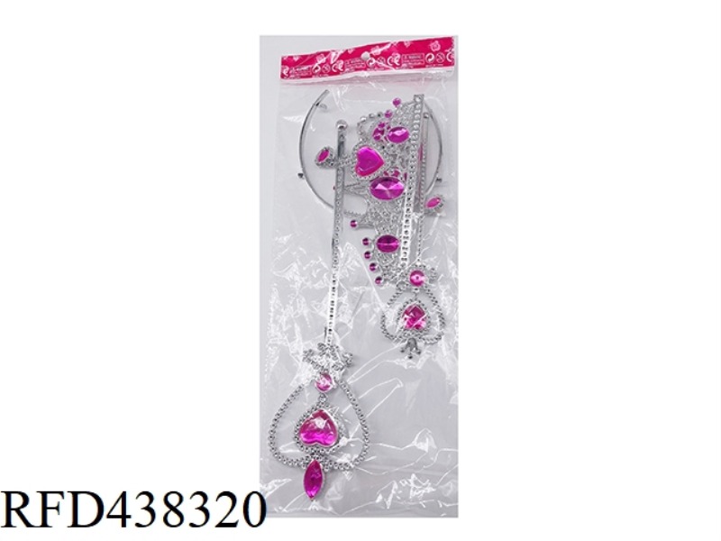 RED THREE-POINT CROWN + WALKING STICK JEWELRY SIX-PIECE PLATING RED