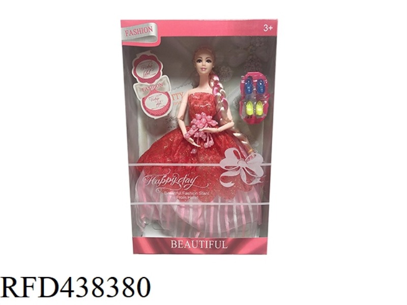 11.5 INCH SOLID BODY 9 JOINT WEDDING DRESS BARBIE WITH SHOES BLISTER