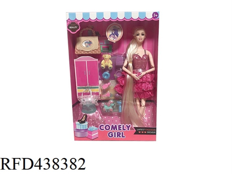 11.5 INCH SOLID BODY 12 JOINT FASHION BARBIE WITH BEAR BLISTER AND BAG SLING ACCESSORIES