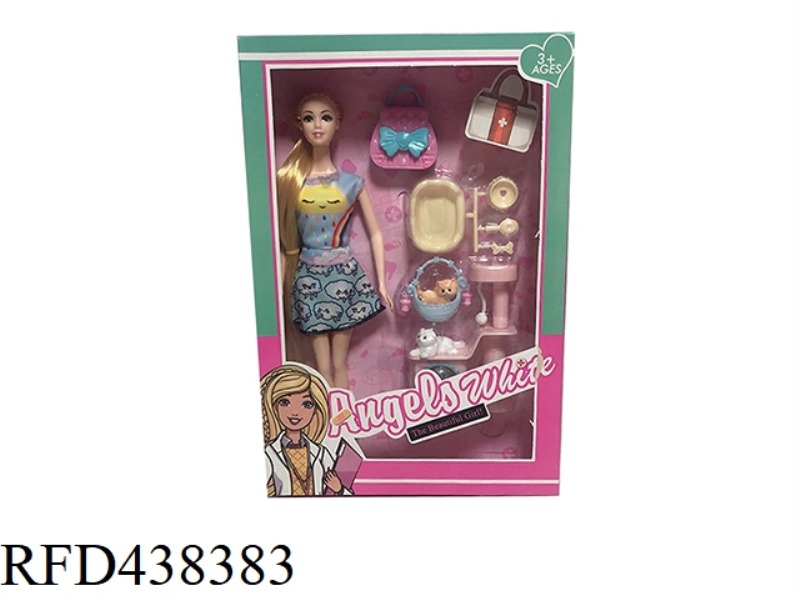11.5 INCH REAL LIVE FASHION BARBIE WITH KITTEN AND PUPPY MEDICAL BAG ACCESSORIES