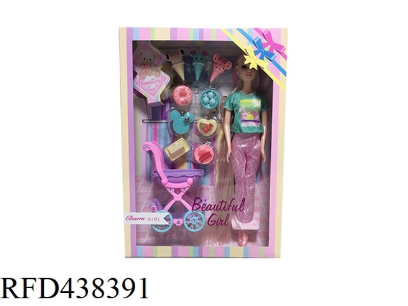 11.5 INCH REAL LIVE FASHION BARBIE WITH ICE CREAM BLISTER AND STROLLER ACCESSORIES