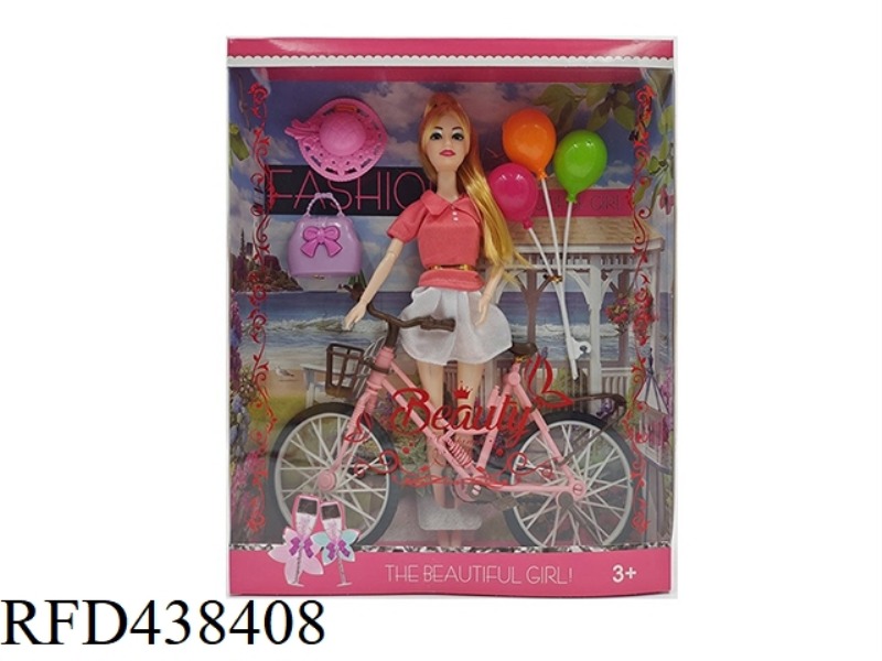 11.5 INCH SOLID BODY 9 JOINT FASHION BARBIE WITH BIG BIKE AND BALLOON BAG HAT