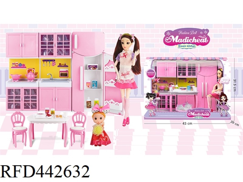 11 INCH DOLL + 3 INCH DOLL PLAY HOUSE KITCHEN SET (11 JOINTS, 3D EYES)