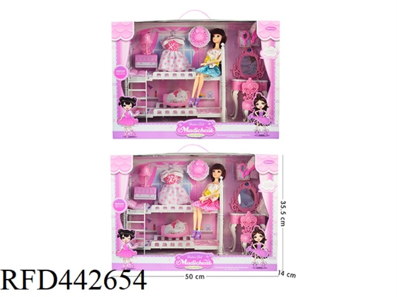11.5 INCH DOLL DOUBLE BED DRESSER BEDROOM SET (11 JOINTS, 3D EYES)