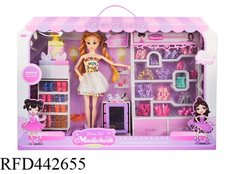 11.5 INCH SOLID BODY DOLL FASHION SHOE HOUSE SET (11 JOINTS, 3D EYES)