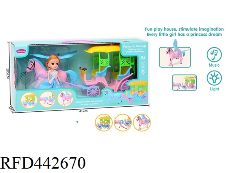 LIGHT AND MUSIC CARRIAGE (7 INCH DOLL)