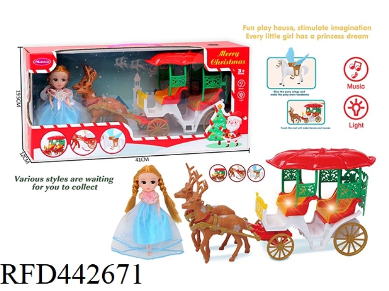 CHRISTMAS DEER CAR WITH LIGHT AND MUSIC (7 INCH DOLL)