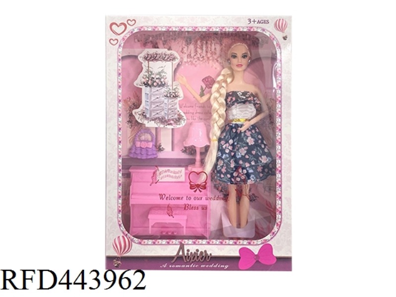 11.5-INCH SOLID 12 JOINT FASHION BARBIE WITH LARGE PIANO BOX, SMALL DESK LAMP, SMALL BAG