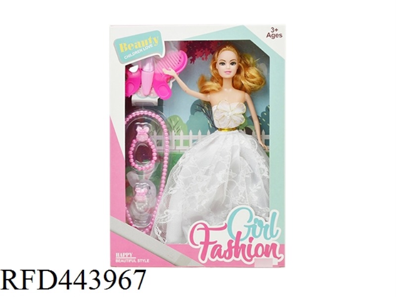 11.5-INCH FULL BODY LIVE HAND WEDDING DRESS BARBIE WITH LARGE NECKLACE, BLISTER AND BUTTERFLY COMB