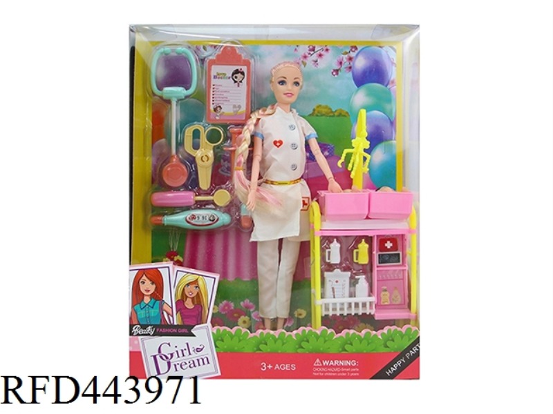 11.5-INCH SOLID 9-JOINT NURSE BARBIE WITH NURSE SUIT MEDICAL ACCESSORIES NTU BLISTER ACCESSORIES