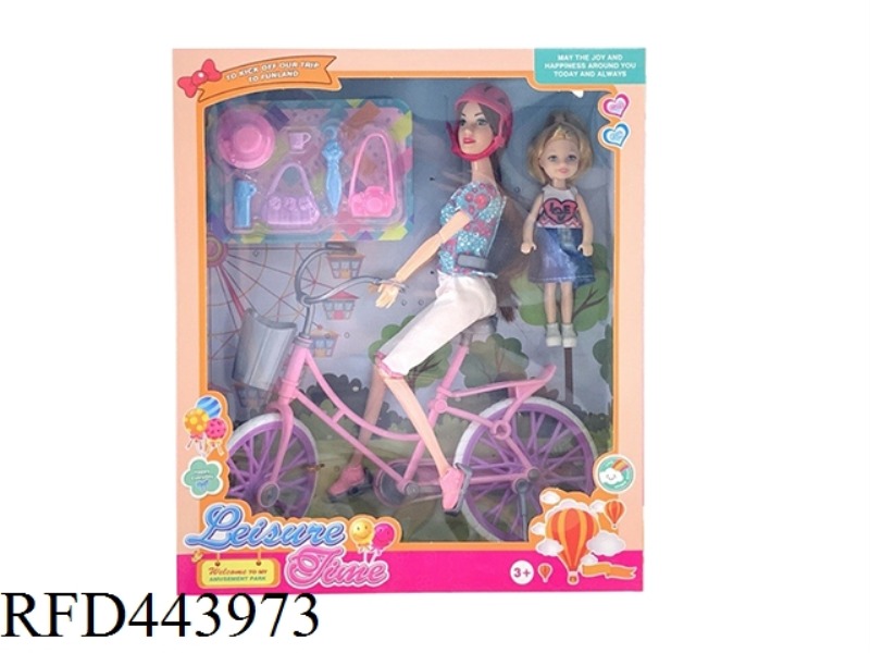 11.5-INCH SOLID 12 JOINT FASHION BARBIE WITH BIG BIKE AND 3-INCH BABY AND HAT BAG BLISTER