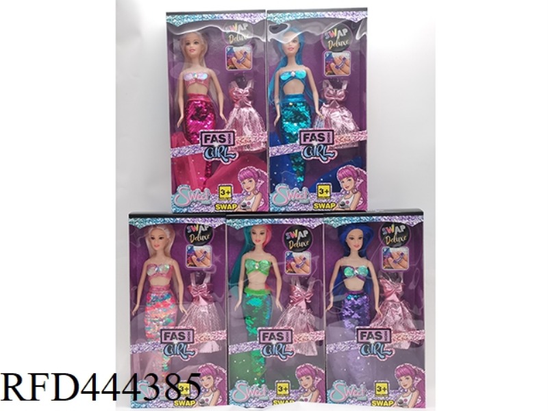 11.5-INCH JOINT SOLID BODY FLASH COLOR CHANGING MERMAID WITH DRESS CHANGING SKIRT 5 MIXED