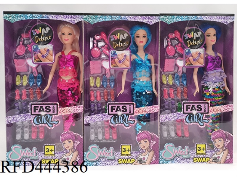 11.5-INCH JOINT SOLID BODY FLASH PIECE COLOR CHANGING MERMAID WITH SHOES BLISTER 3 MIXED