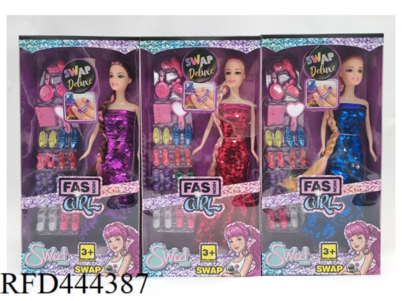 11.5-INCH JOINT SOLID BODY LONG BRAID FLASH PIECE COLOR CHANGING FASHION BARBIE WITH SHOES BLISTER 3