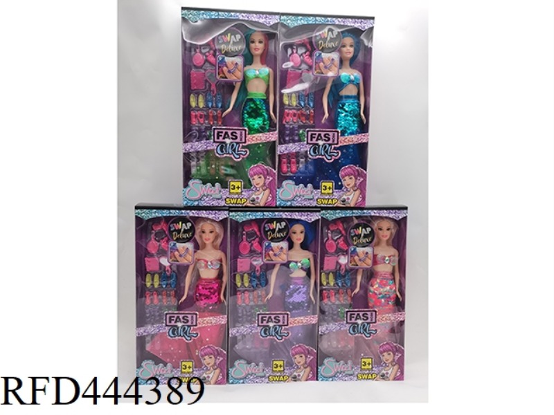 11.5-INCH JOINT SOLID BODY FLASH PIECE COLOR CHANGING MERMAID WITH SHOES BLISTER 5 MIXED