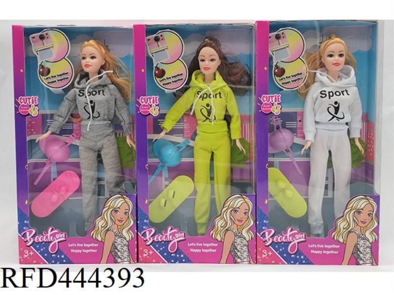 11.5-INCH JOINT SOLID BODY FASHION BARBIE WITH SAFETY HELMET + SKATEBOARD