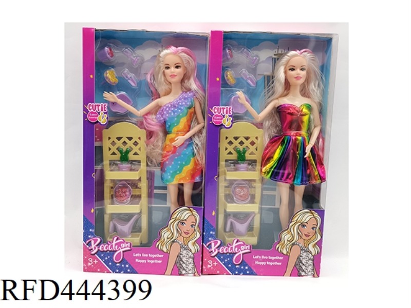 11.5-INCH 9-JOINT SOLID BODY LONG HAIR FASHION BARBIE WITH FLOWER RAISING SUIT BLISTER 2 MIXED