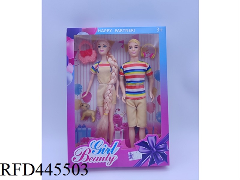 11 INCH SOLID DOUBLE COUPLE DOLL + BAG + DOG + HEADSET