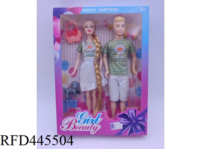 11 INCH SOLID DOUBLE COUPLE DOLL + BAG + DOG + HEADSET