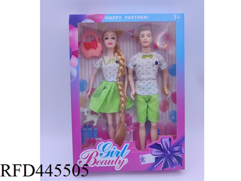 11 INCH SOLID DOUBLE COUPLE DOLL + BAG + DOG + HEADSET