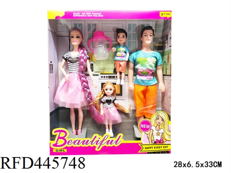 11 INCH LIVE JOINT FASHION LONG HAIR BARBIE DOLL, A FAMILY OF FOUR WITH ACCESSORIES