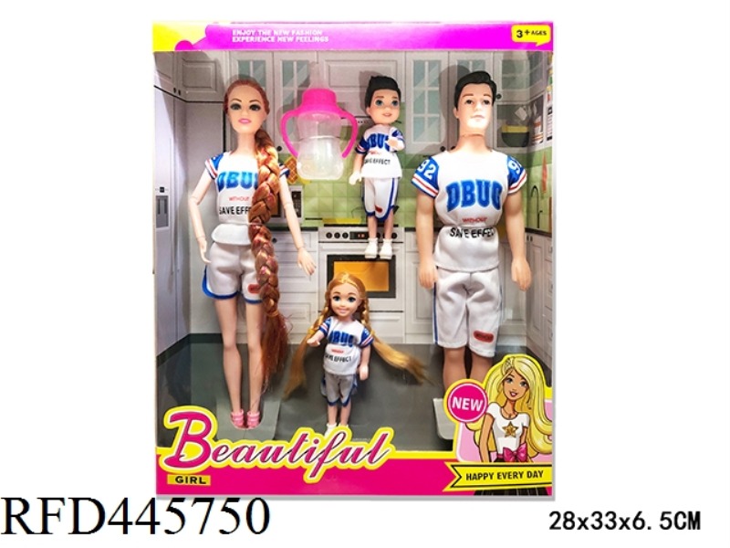 11 INCH LIVE JOINT FASHION LONG HAIR BARBIE DOLL, A FAMILY OF FOUR WITH ACCESSORIES
