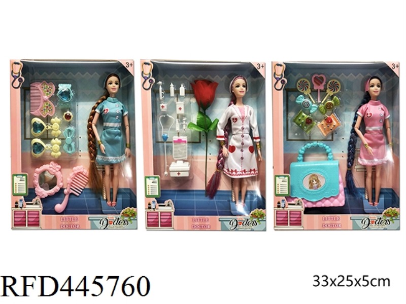 11 INCH LIVE JOINT SOLID BODY LONG HAIR FASHION NURSE BARBIE DOLL 3 MIXED