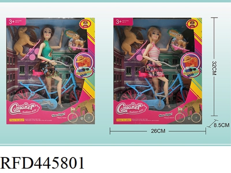 BARBIE BIKE WITH DOUBLE DOG SKATEBOARD