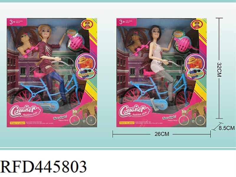 BARBIE BIKE WITH DOUBLE DOG SKATEBOARD