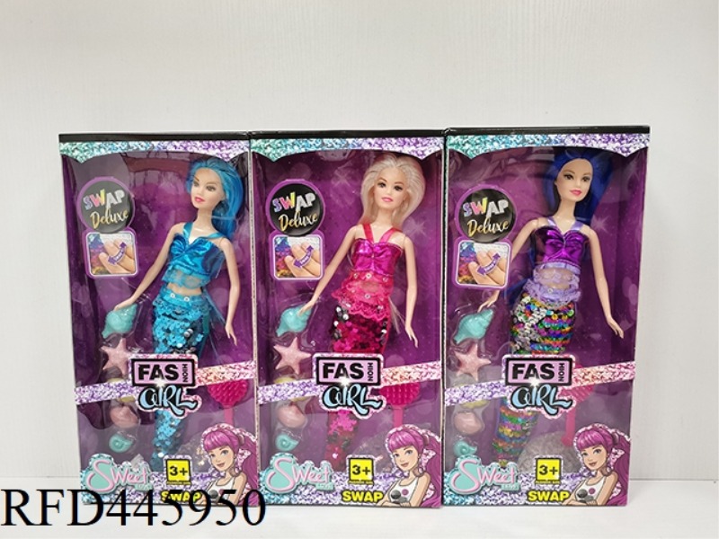 11.5-INCH JOINT SOLID FASHION BARBIE COLOR CHANGING FLASH MERMAID WITH STARFISH SHELL BLISTER + FLOW