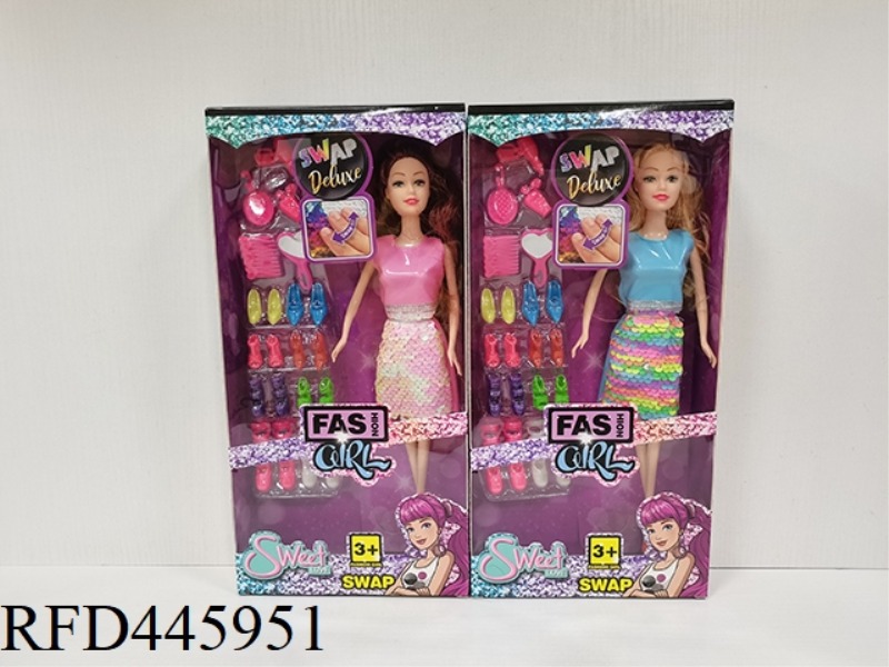 11.5-INCH JOINT SOLID BODY FASHION COLOR CHANGING FLASH SHORT SKIRT BARBIE WITH SHOES BLISTER TWO MI
