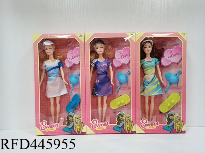 11.5-INCH ARTICULATED BODY (SPORTS SERIES) FASHION BARBIE GIRL WITH A CAP + HELMET + SKATEBOARD