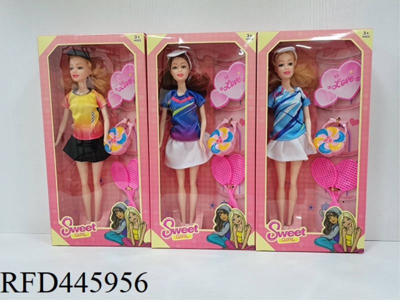 11.5-INCH JOINT BODY (SPORTS SERIES) FASHION BARBIE GIRL WITH CAP + FLOWER SHAPED BAG + TENNIS RACKE