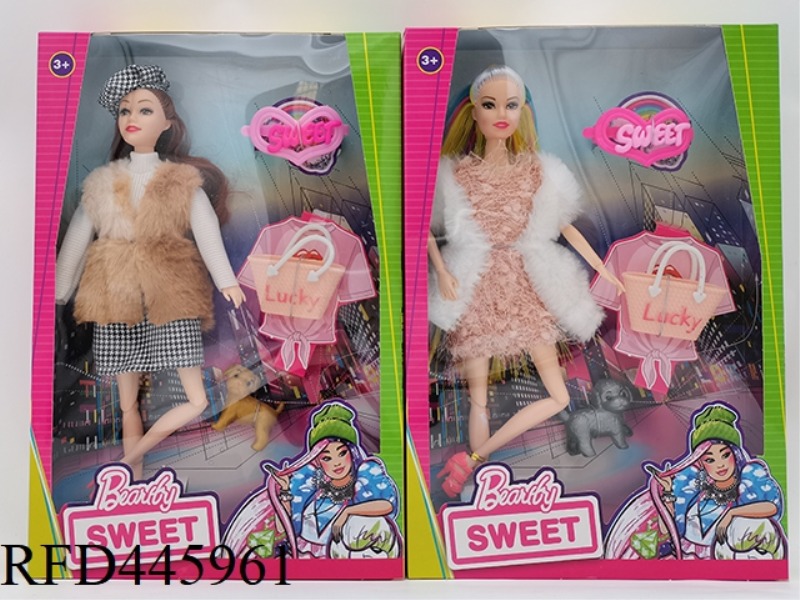 11.5-INCH 11 JOINT BODY TRENDY SERIES BARBIE DOLL WITH HAIRPIN + BAG + PET DOG (2 MIXED)
