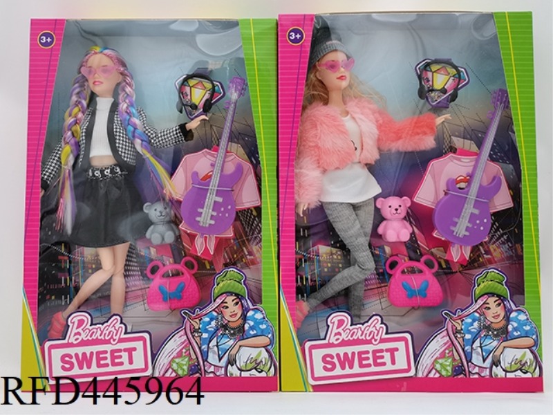 11.5-INCH 11 JOINT BODY TRENDY SERIES BARBIE DOLL WITH GUITAR + HEADSET + BEAR + BAG + GLASSES (2 MI