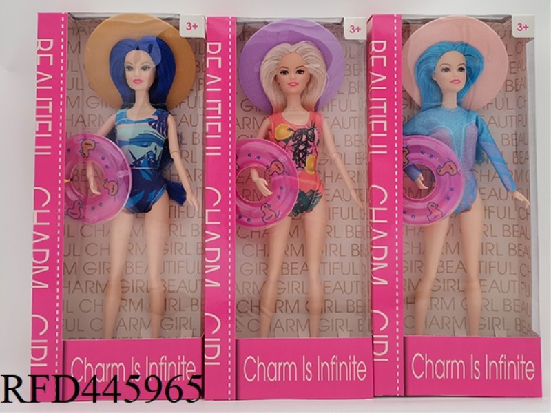 11.5-INCH 9-JOINT BODY FASHION SWIMSUIT BARBIE WITH HAT + SWIMMING RING