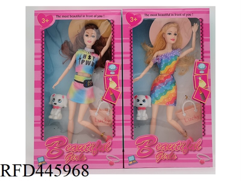 11.5-INCH 11 JOINT BODY FASHION BARBIE WITH HAT + BAG + PET DOG