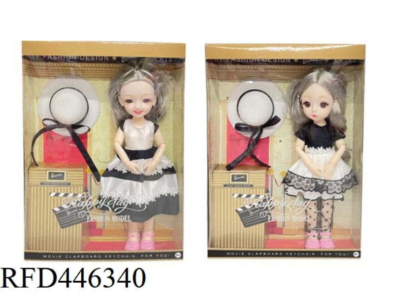 12 INCH SOLID 11 JOINT 3D EYE FASHION FAT CHILD DOLL WITH HAT