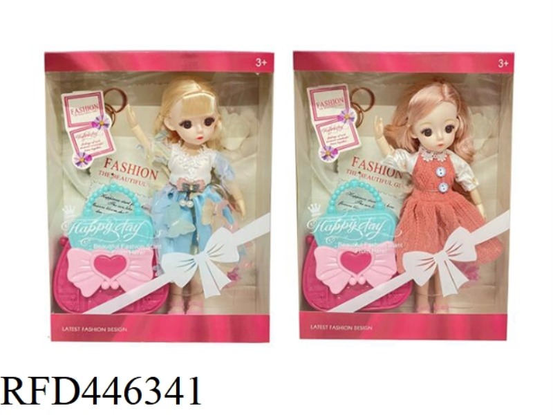 12 INCH SOLID 11 JOINT 3D EYE FASHION FAT CHILD DOLL WITH HANDBAG