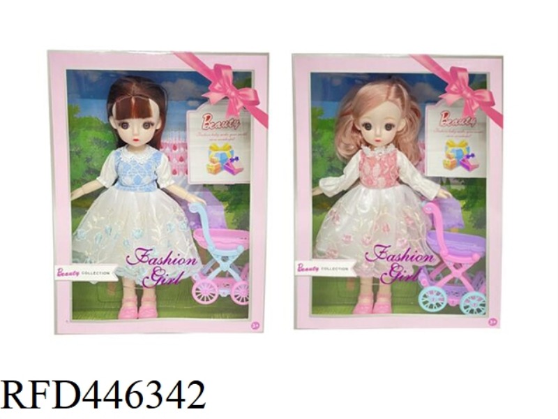 12 INCH SOLID 11 JOINT 3D EYE FASHION FAT CHILD DOLL WITH SHOPPING CART