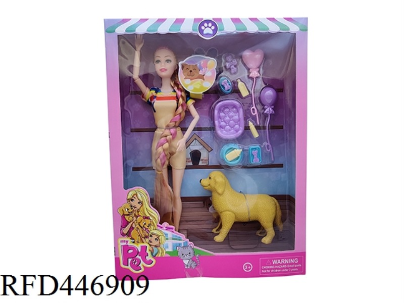 11 INCH SOLID 9-JOINT BARBIE + BLISTER + DOG