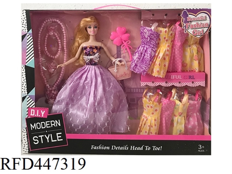 11.5-INCH SOLID 9-JOINT WEDDING DRESS BARBIE WITH LARGE NECKLACE, FOUR LEAF COMB, SMALL BAG AND HANG