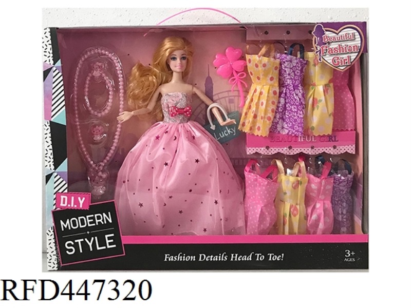 11.5-INCH SOLID 9-JOINT WEDDING DRESS BARBIE WITH LARGE NECKLACE, FOUR LEAF COMB, SMALL BAG AND HANG
