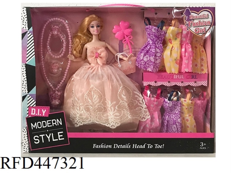 11.5-INCH SOLID 9-JOINT WEDDING DRESS BARBIE WITH LARGE NECKLACE, FOUR LEAF COMB, SMALL BAG AND HANG