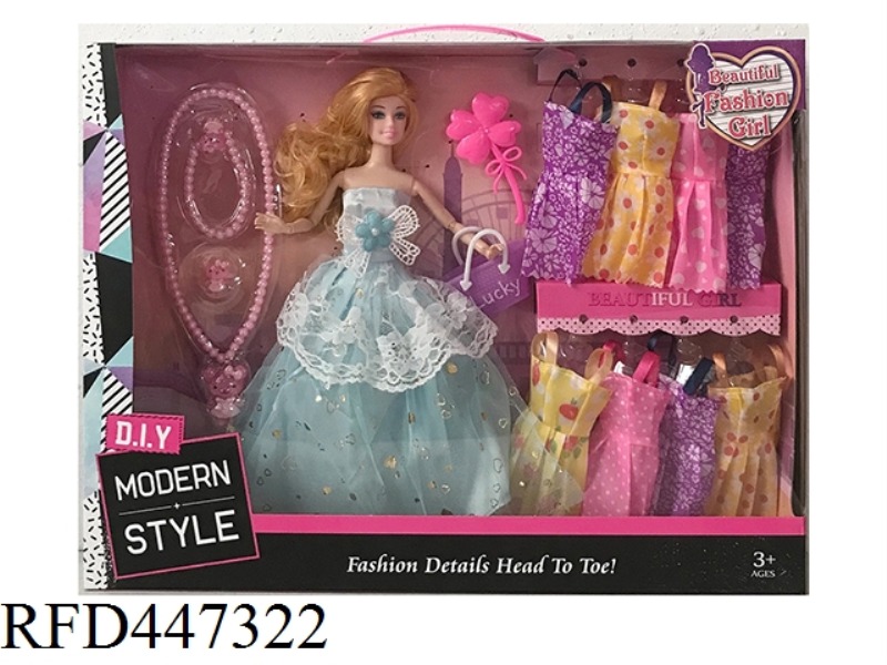 11.5-INCH SOLID 9-JOINT WEDDING DRESS BARBIE WITH LARGE NECKLACE, FOUR LEAF COMB, SMALL BAG AND HANG