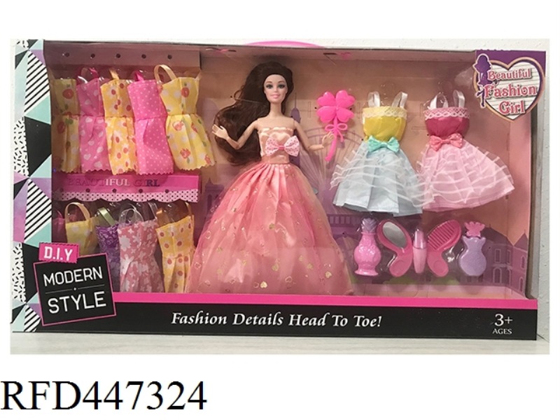 11.5-INCH SOLID 9-JOINT WEDDING DRESS BARBIE WITH HANGING SKIRT, FOUR LEAF COMB AND BUTTERFLY