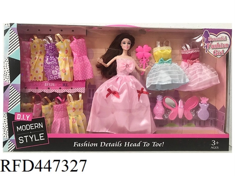 11.5-INCH SOLID 9-JOINT WEDDING DRESS BARBIE WITH HANGING SKIRT, FOUR LEAF COMB AND BUTTERFLY
