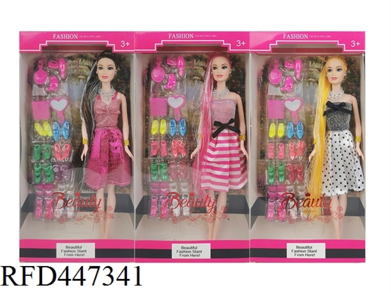 11.5-INCH LONG HAIR SOLID FASHION PRINCESS WITH SHOES 3 RANDOM MIX