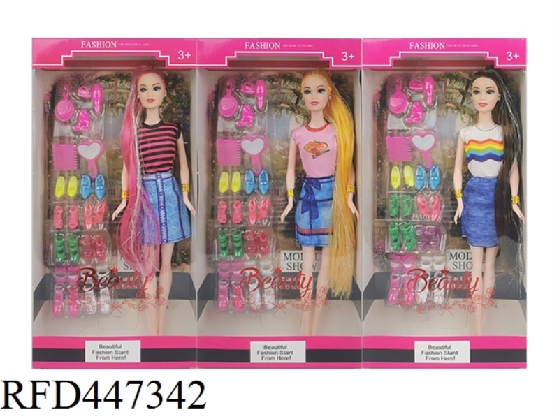 11.5-INCH LONG HAIR SOLID FASHION PRINCESS WITH SHOES 3 RANDOM MIX