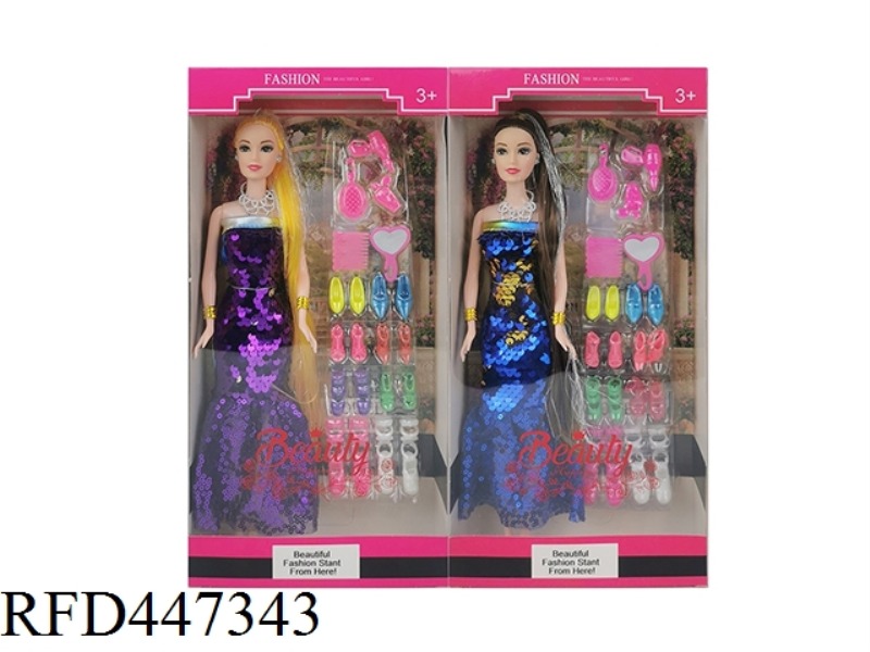 11.5-INCH LONG HAIR SOLID EVENING DRESS PRINCESS WITH SHOES 2 RANDOM MIX